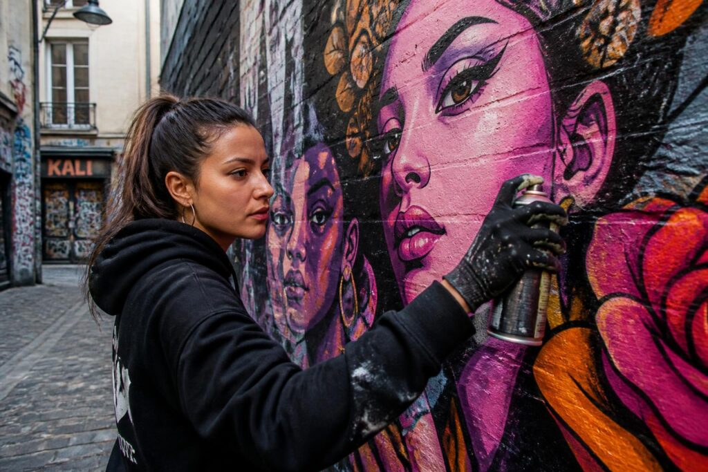 découvrez kali, une artiste montante du street art féminin en france, qui transforme les murs urbains avec son style unique et engagé.