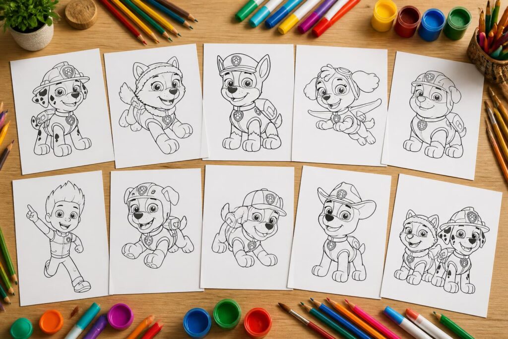 découvrez 10 modèles de coloriages pat patrouille à imprimer pour divertir les enfants et les adultes. amusez-vous en famille avec vos héros préférés !