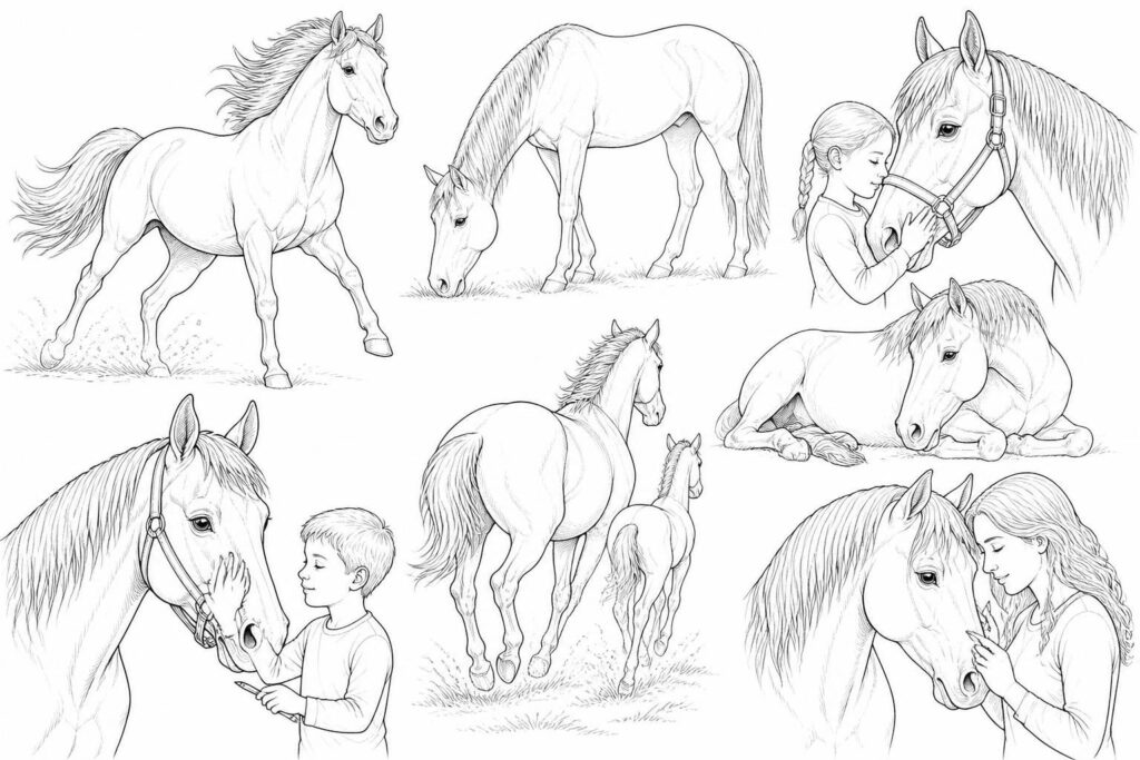 découvrez une collection de coloriages de chevaux à imprimer, idéale pour divertir petits et grands artistes avec des dessins variés et amusants.