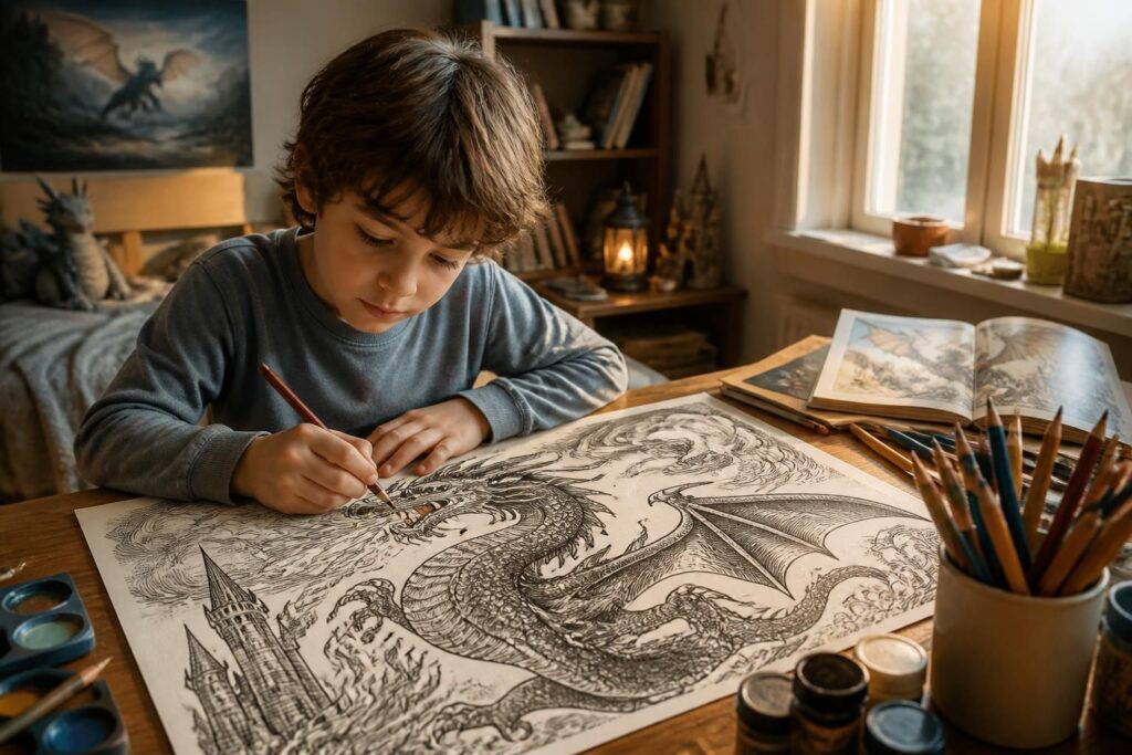 découvrez comment le coloriage de dragons peut stimuler la créativité des enfants grâce à des motifs fantastiques et colorés, en favorisant leur imagination et leur expression artistique.