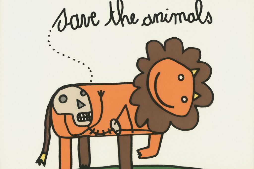 Title: Save the animals Creator: Fabesko, pseud. Date: 2018 Publisher: Centro Português de Serigrafia Providing institution: National Library of Portugal Aggregator: National Register for Digital Objects Providing Country: Portugal Public Domain Save the animals by Fabesko, pseud. - 2018 - National Library of Portugal, Portugal - Public Domain.