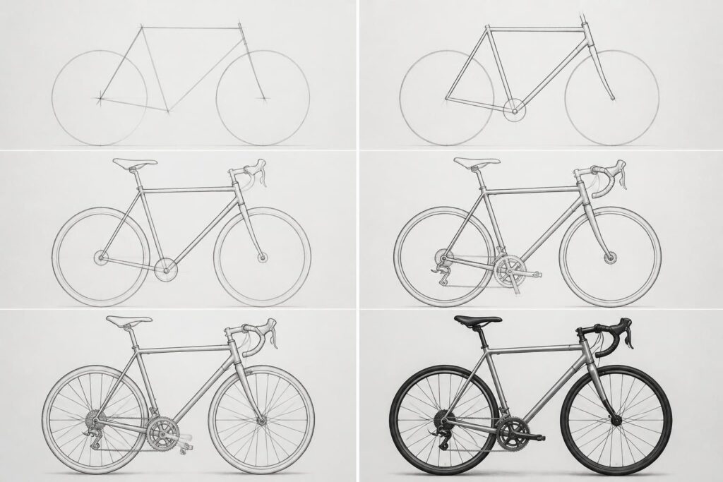 comment dessiner un vélo étape par étape pour débutants